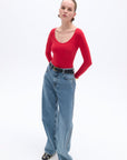 Red Crew Neck Bodysuit