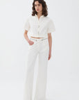 Off-White Wide Leg Jeans with Zipper Detail at Waist