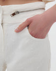 Off-White Wide Leg Jeans with Zipper Detail at Waist