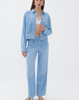 Pleated Wide Leg Blue Jeans