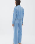 Pleated Wide Leg Blue Jeans