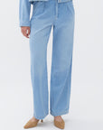 Pleated Wide Leg Blue Jeans