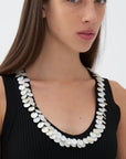 Mother of Pearl Beaded Black Knit Top