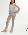 Beaded Mesh Gray Knit Top
