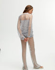 Beaded Mesh Gray Knit Top