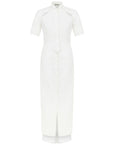 Cut-Out Off-White Long Dress with Tail