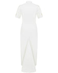 Cut-Out Off-White Long Dress with Tail