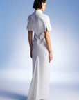 Cut-Out Off-White Long Dress with Tail