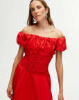 Red Drape Midi Dress