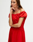 Red Drape Midi Dress