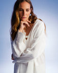 White Stone Embroidered Blouse