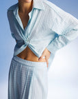 Blue Textured Blouse with Front Knot