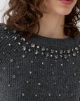 Stone Embellished Crop Sweater