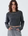 Stone Embellished Crop Sweater