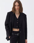 Black Padded Shoulder Blazer Jacket