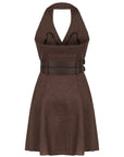 Coffee Double Belt Detailed Mini Dress