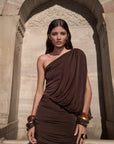 Brown Draped Detail Maxi Dress