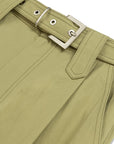 Green Metal Buckle Detailed Belted Pants