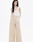 Beige Double Pleated Pants