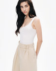 Beige Double Pleated Pants