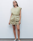 Olive Mini Skirt with Cargo Pocket