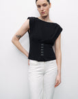 Black T-Shirt with Agraffe Accessory Detail