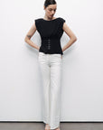 Black T-Shirt with Agraffe Accessory Detail