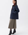 Blue Shirt Collar Cotton Blend Coat