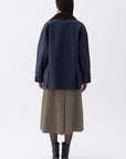 Blue Shirt Collar Cotton Blend Coat