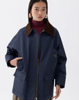 Blue Shirt Collar Cotton Blend Coat