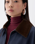 Blue Shirt Collar Cotton Blend Coat