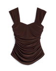 Coffee Thick Strap Draped Detail Blouse