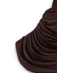 Coffee Thick Strap Draped Detail Blouse