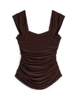 Coffee Thick Strap Draped Detail Blouse