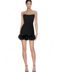Rosy Black Strapless Corset Mini Evening Dress With Flower Details On The Hem Fınal Item - Porterist 1