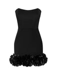 Rosy Black Strapless Corset Mini Evening Dress With Flower Details On The Hem Fınal Item - Porterist 2