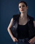 Short Leather Trench Coat – Black