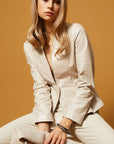 Slim Fit Classic Leather Jacket - Cream