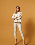 Slim Fit Classic Leather Jacket - Cream