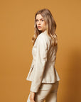Slim Fit Classic Leather Jacket - Cream