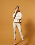 Slim Fit Classic Leather Jacket - Cream