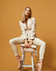 Slim Fit Classic Leather Jacket - Cream