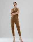 Straight-Leg Suede Pants – Brown