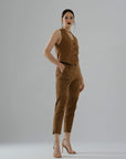 Straight-Leg Suede Pants – Brown