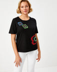 Black Floral Caviar Printed Round Neck T Shirt Fınal Item - Porterist 1