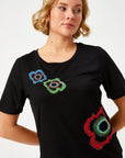 Black Floral Caviar Printed Round Neck T Shirt Fınal Item - Porterist 4