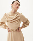 Belt Detailed Stylish Dress Beige Fınal Item - Porterist 5