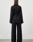 Mizalle Cinched Waist Shirt Jacket Black Apparel Black