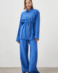 Mizalle Cinched Waist Shirt Jacket Blue Apparel Blue