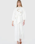 Long Linen Ecru Dress With Wood Beading Fınal Item - Porterist 1